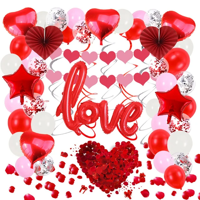 Globos para el Día de San Valentín de 93 piezas, decoración para el Día de San  Valentín, con forma de corazón de amor rojo, de aluminio, Rosa y Rojo -  AliExpress