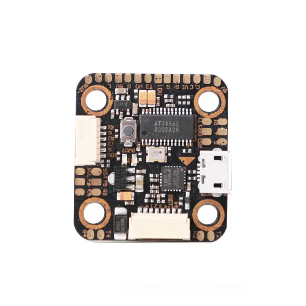 T-MOTOR Mini F7 Contrôleur de Vol pour Drone FPV – face inférieure avec pads de soudure et composants électroniques