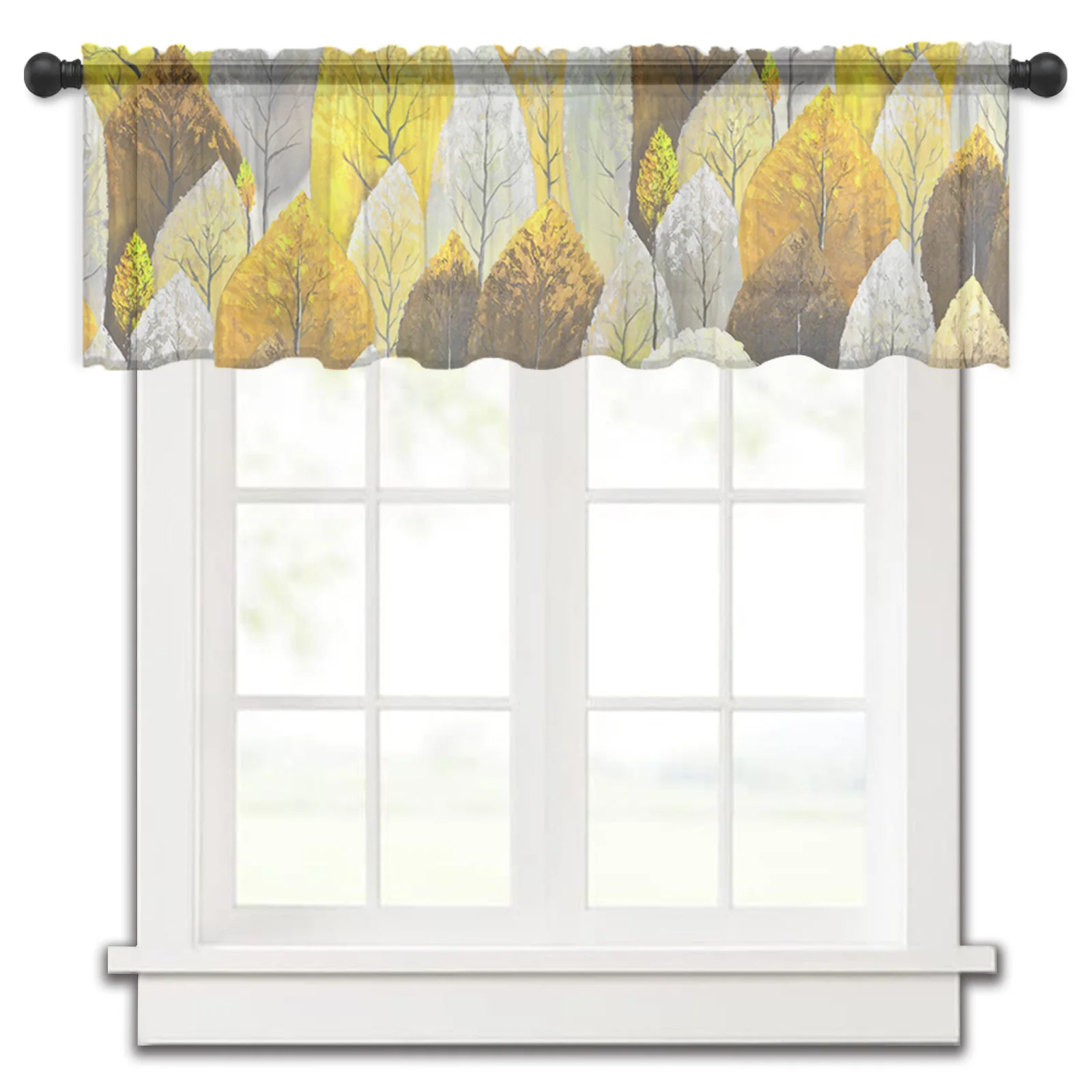 

Watercolor Oil Painting Autumn Leaves Small Window Curtain Tulle Sheer Short Curtain Bedroom Living Room Home Decor Voile Drapes