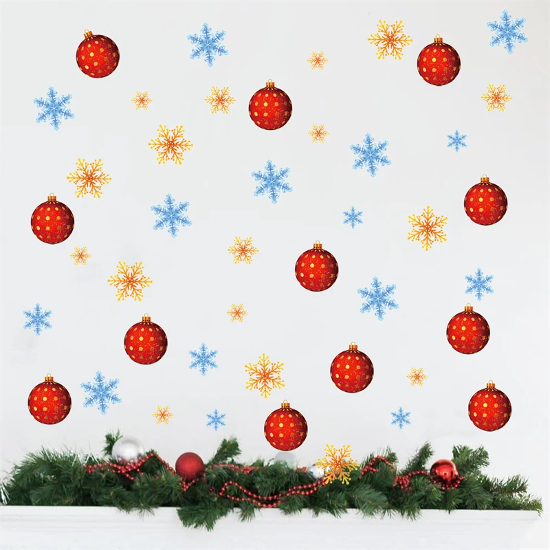 Description Picture 5 of itemChristmas Colored Balls Wall Stickers Snowflake Garland Shop Window Door Decals Party New Year Home Decoration Wallpaper Murals