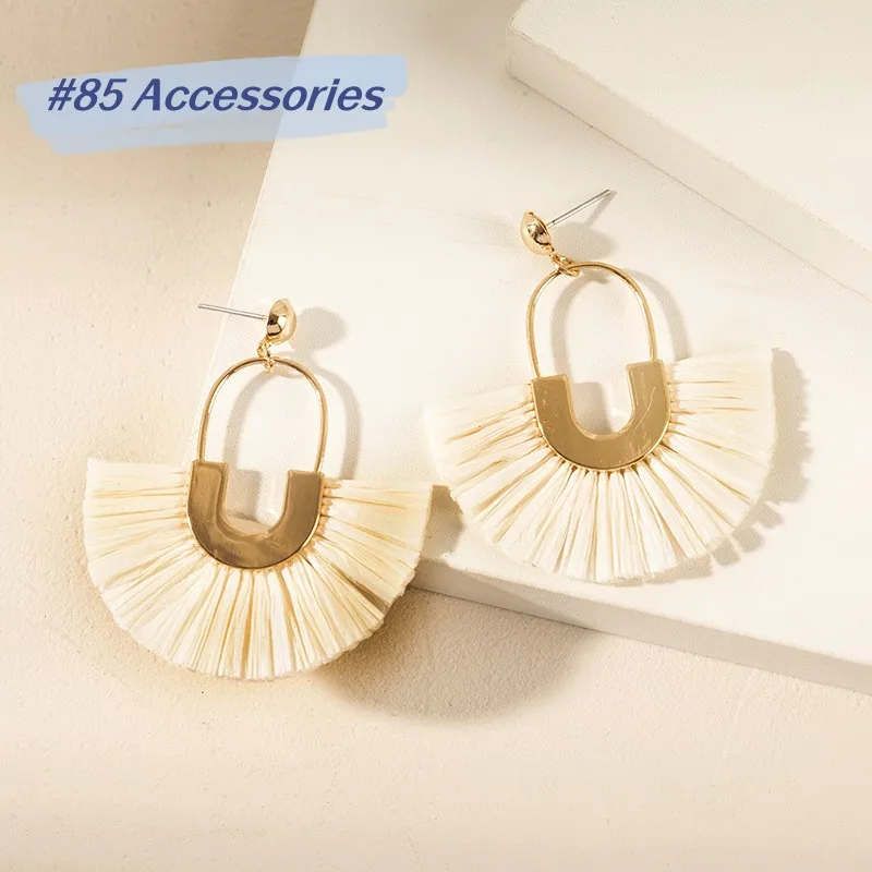 

Bohemian Style Raffia Rattan Knit Ladies' Drop Earrings For Summer Vocation ZN00037