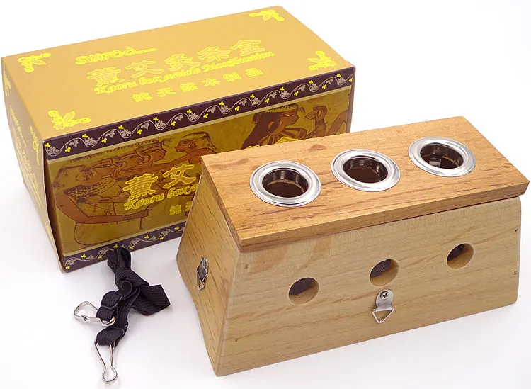 Solid wood three-hole moxibustion box moxibustion physiotherapy device for general conditioning