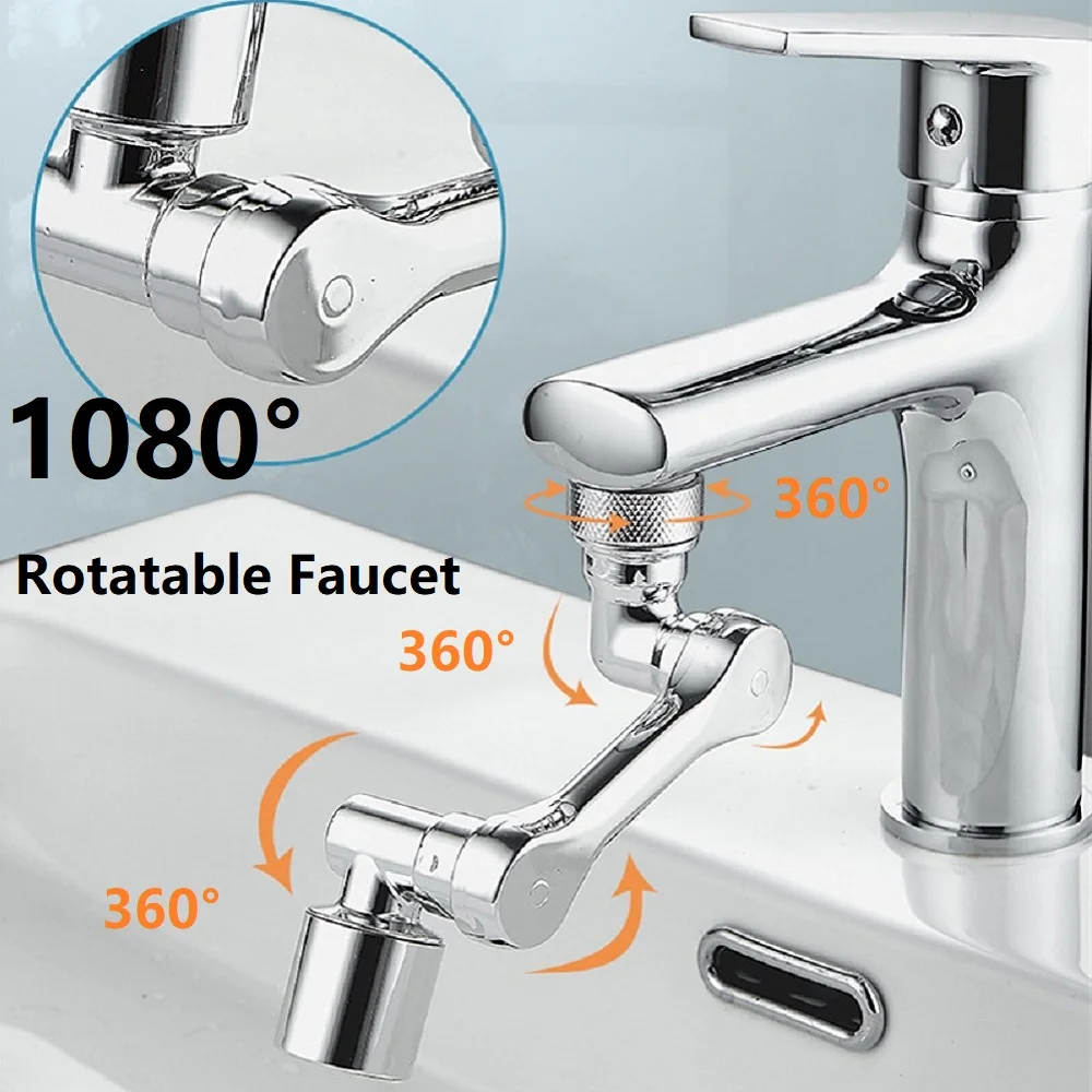 

Full Copper Universal 1080° Swivel Arm Rotatable Faucet Aerator Extender Splash Faucets Nozzle Robotic Arm for Kitchen Bathroom