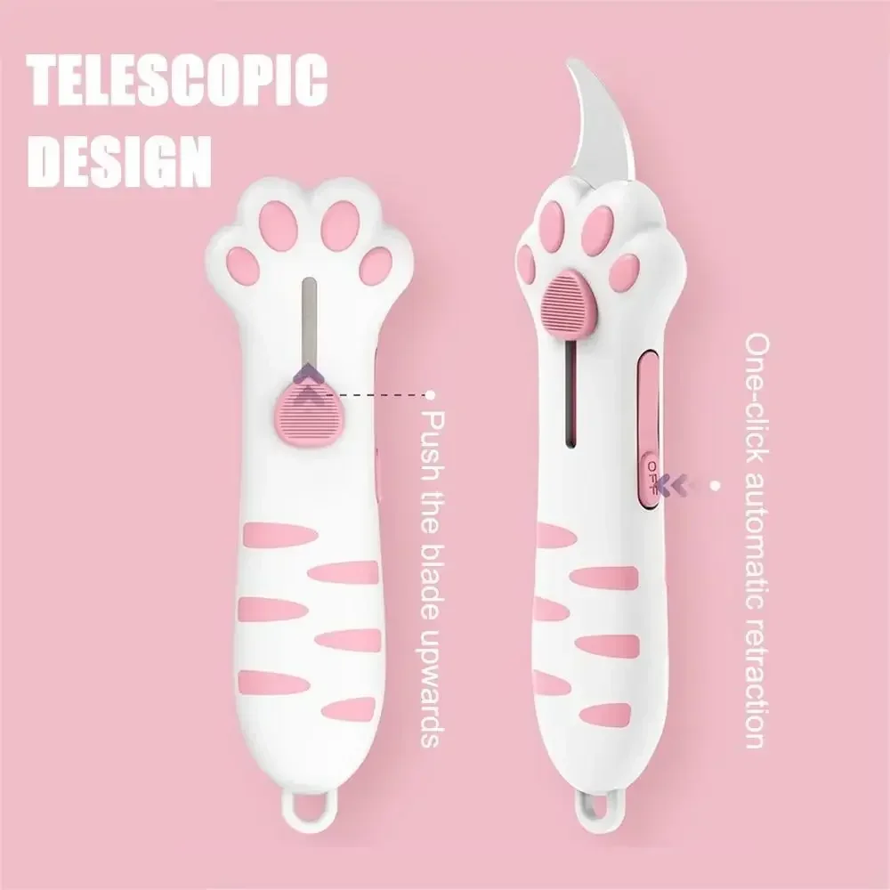 귀여운 고양이 발 모양 접이식 박스 오프너, 안전 잠금 스테인리스 미니 커터, 고양이 애호가를 위한 귀여운 포켓 도구 선물