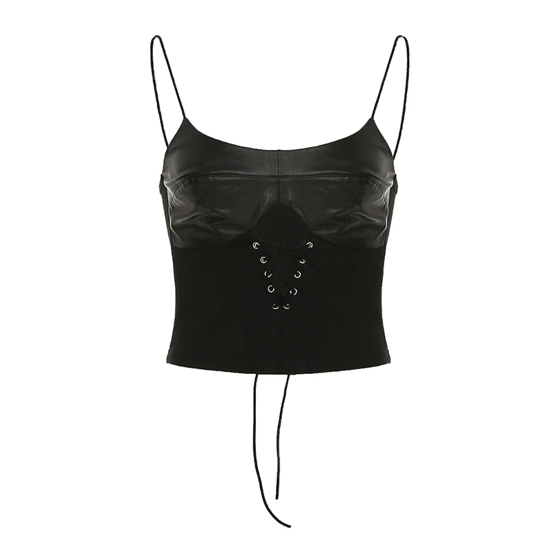 Camisola con cordones en la parte delantera para mujer, estilo gótico, sin mangas, ajustada, estilo punk, sexy, para discoteca