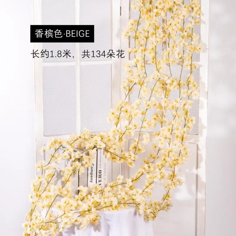 thumbnail image 1 of 1,8 m Flores artificiales Flores de cerezo Vides Flores de seda Sakura Ratán Adorno navideño Guirnalda colgante Decoración para el hogar de la boda, 1 of 5