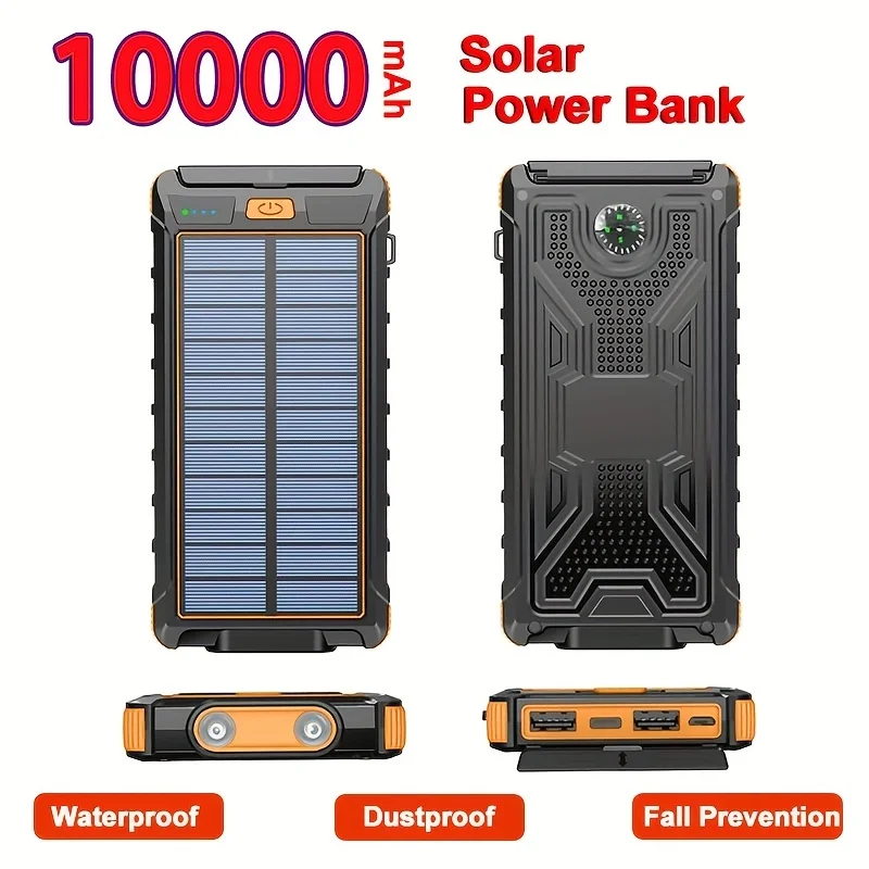 10000Mah Banca Di Energia Solare Portatile Potente Ricarica Powerbank Caricabatteria Esterno Forte Luce Lde Luce Per Smartphone