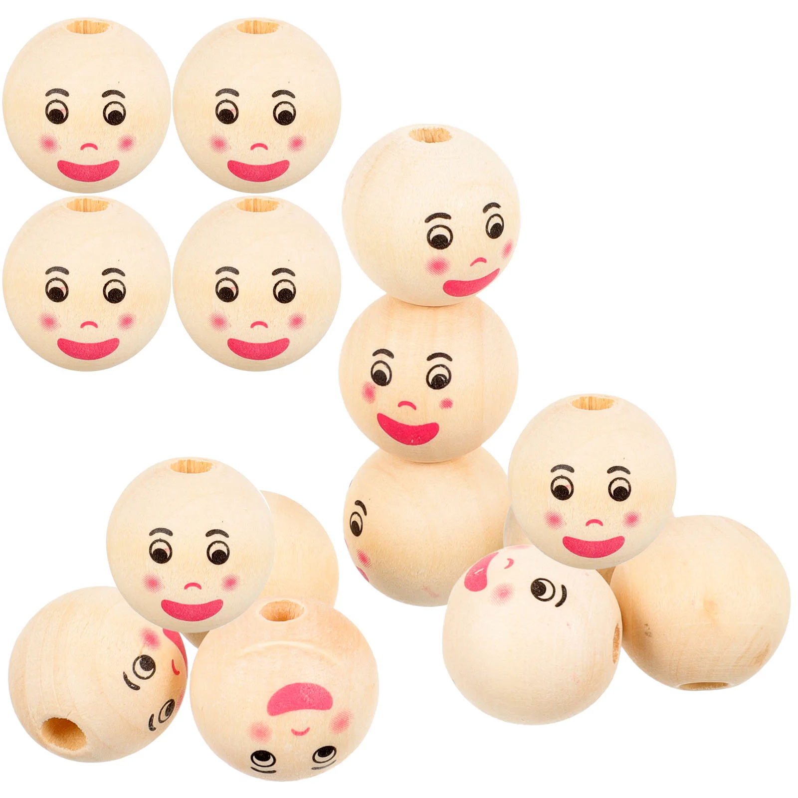 

Wooden Beads DIY Wood Beads Natural Wood Beads Loose Beads With Face Pattern Wooden Colored Smiling Face Doll Wooden Beads