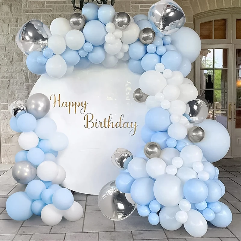 

Blue White Silver Balloon Garland Arch Kit Latex Balloon Set for Gender Reveal Baby Shower Boy Birthday and Wedding Party Decor