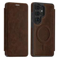 Luxury Magnetic Flip Leather Wallet Phone Case with Card Slot Holder - Galaxy S23 Ultra (Coffee)