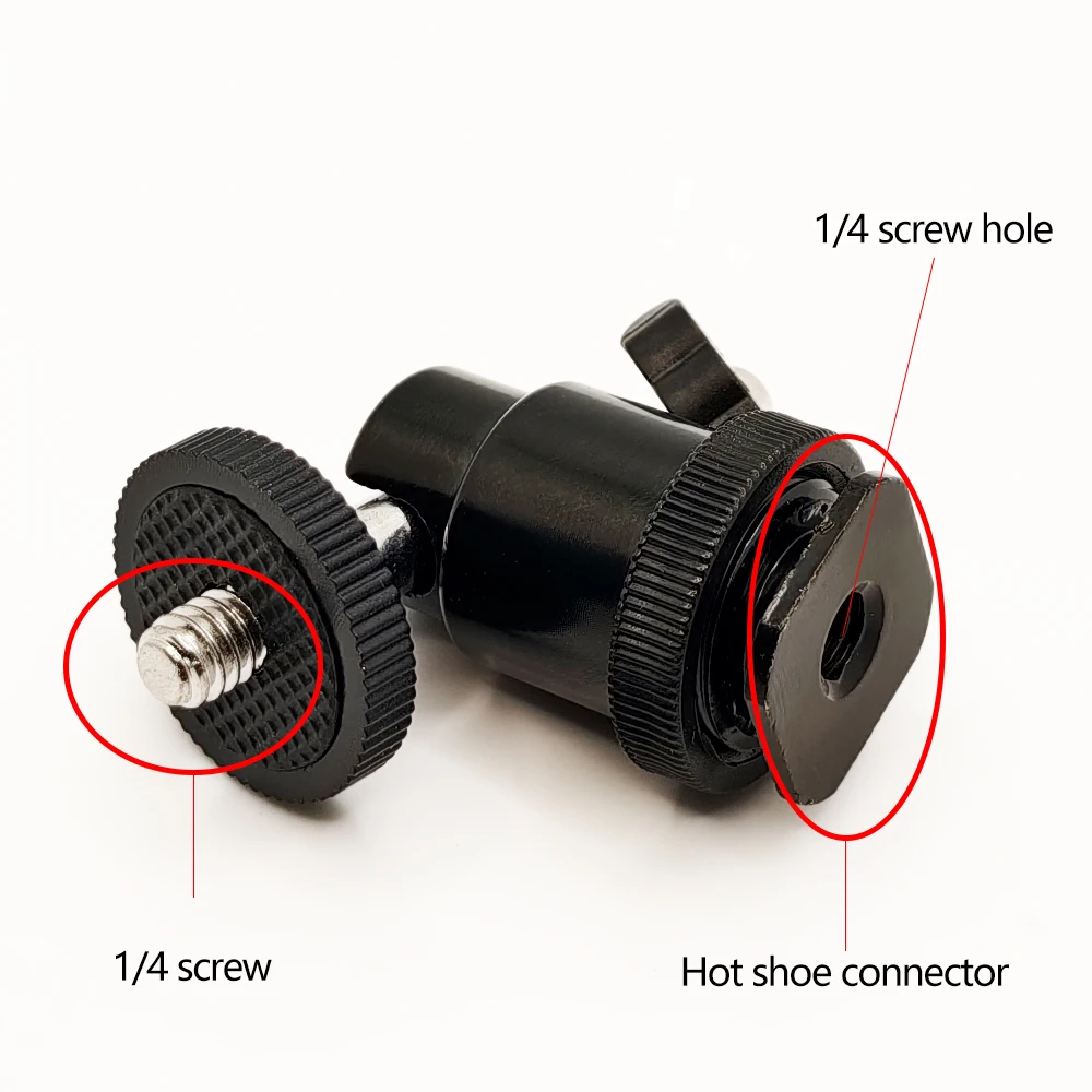 1/4" Aluminum Tripod Hot Shoe Mount Metal Flash Bracket With Phone Clip Holder for GoPro Action Camera Smartphone DSLR Cameras