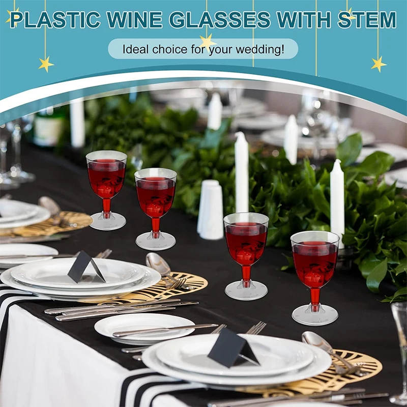 50pcs Champagne Flutes 5oz Reusable Disposable Cups Transparent Wine Mug for Party Wedding Glass Premium Heavy Duty Fancy Cup