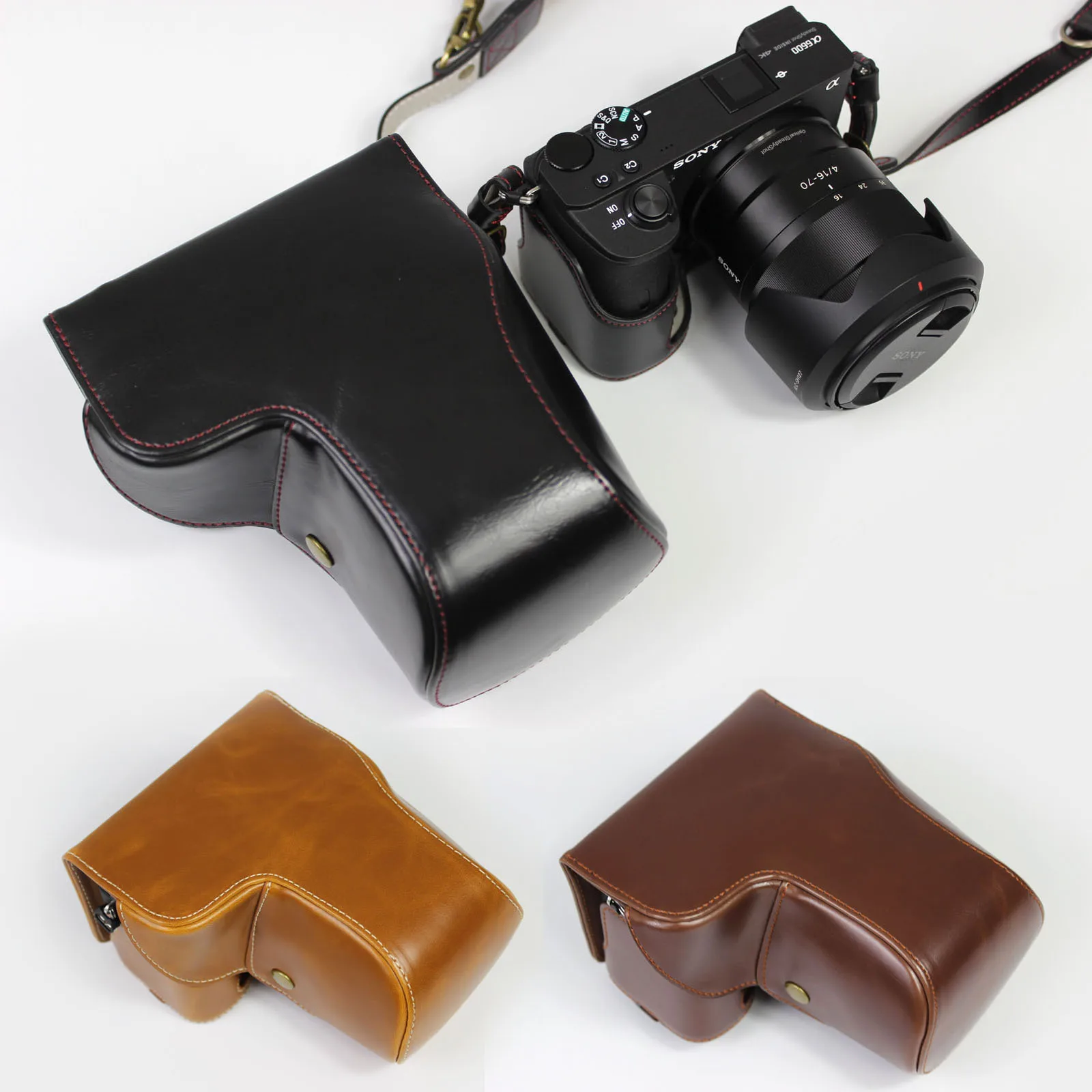 Hq Leather Camera Bag Case Grip Strap Per Sony Alpha A6600 16-70Mm 18-135 Lens