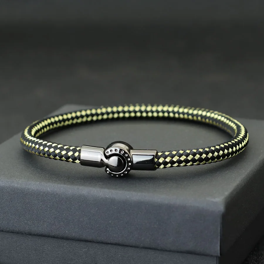 Mens Black Rope Cycling Bracelet with Magnet Buckle