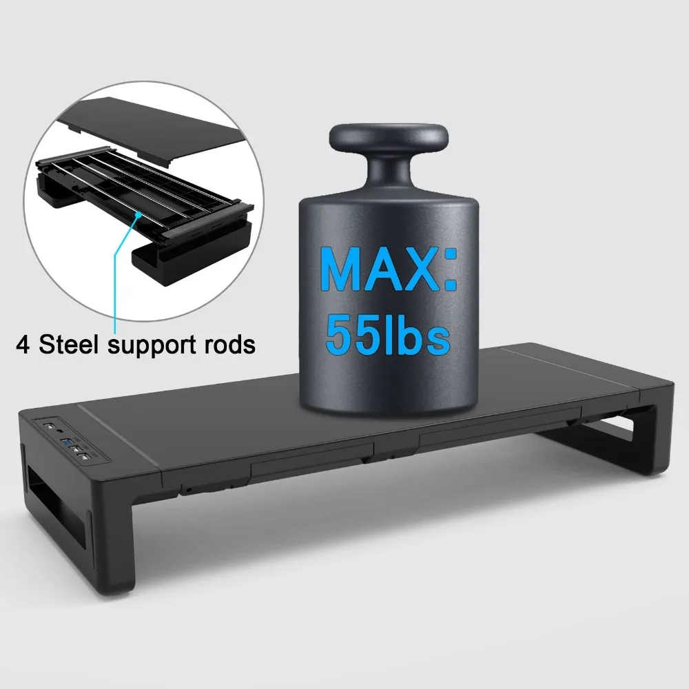 Suporte do Monitor de Computador Rgb Multi-function Dobrável Porta Usb 3.0 Teclado Mouse Prateleira de Armazenamento Gaveta Suporte do Monitor - Imagem 4