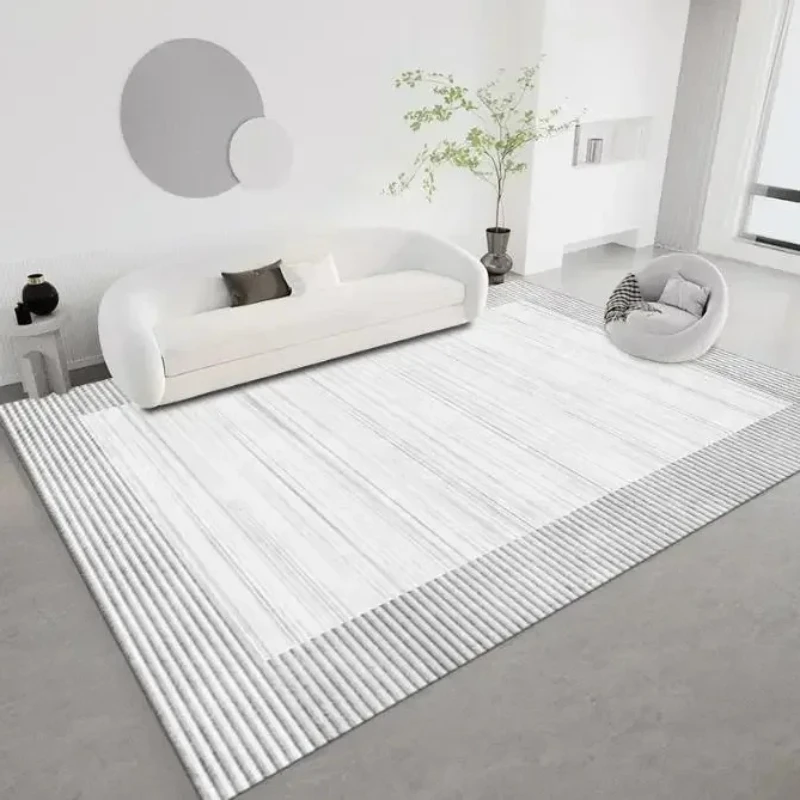 Modern Light Luxury Living Room Large Area Carpet Gray Minimalist Line Decorative Carpet Comfortable Short-hair Easy To Care Rug