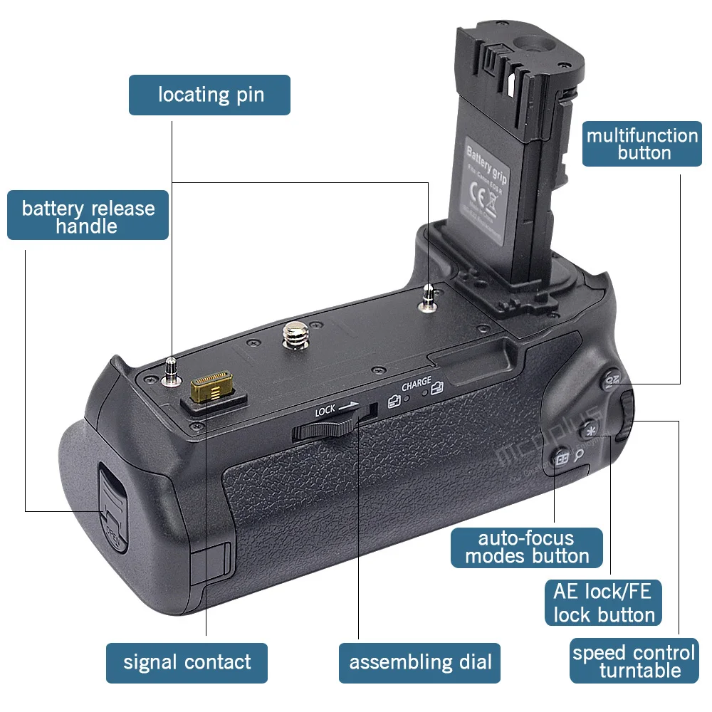 Mcoplus BG-EOSR Vertical Battery Grip as BG-E22 for Canon EOS R EOSR Camera / Works with LP-E6N, LP-E6NH Battery