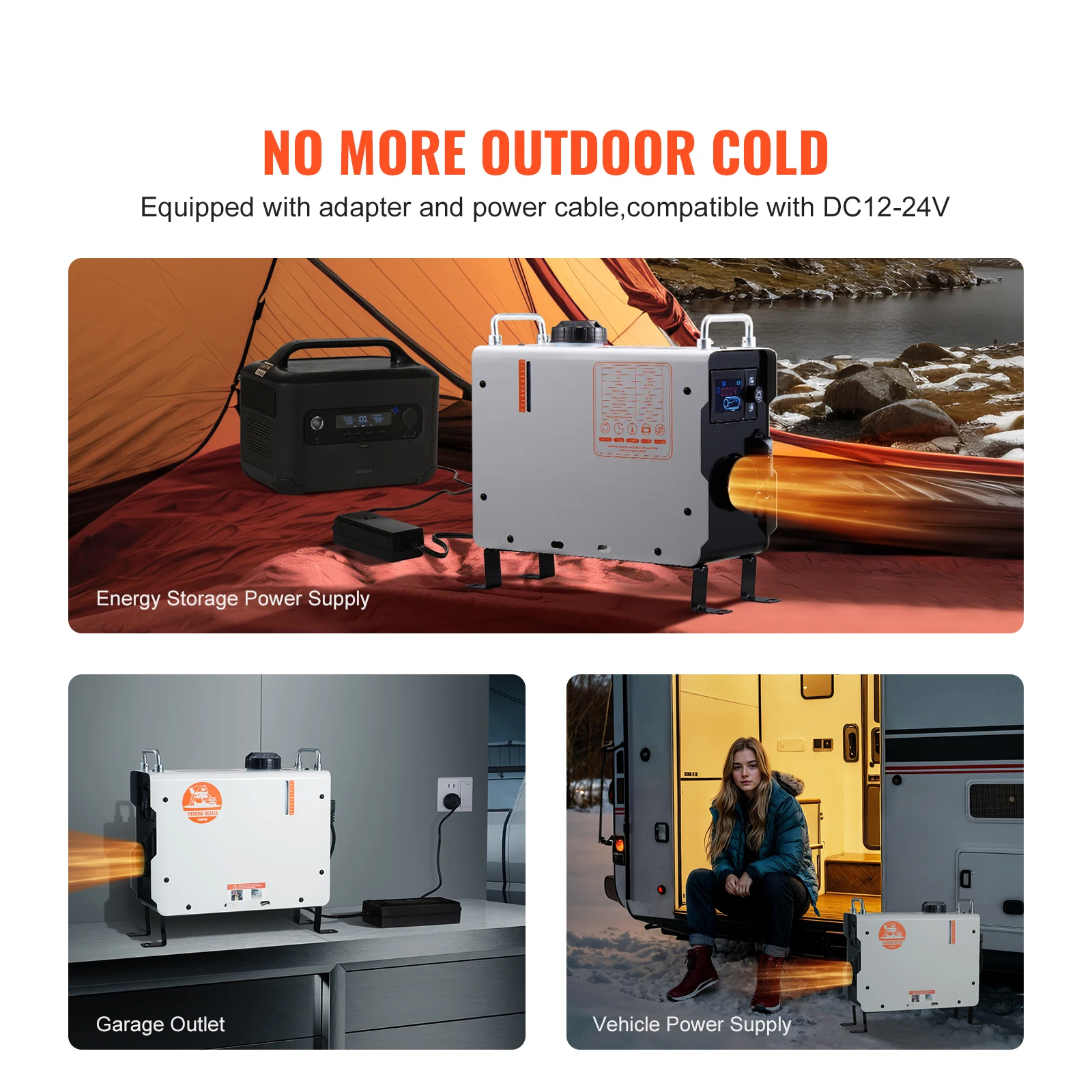 SucceBuy 2/8KW Diesel Heater 12V/24V All in One Diesel Air Heater with Bluetooth Display Screen&CO Alarm Fit for Vehicle Outdoor