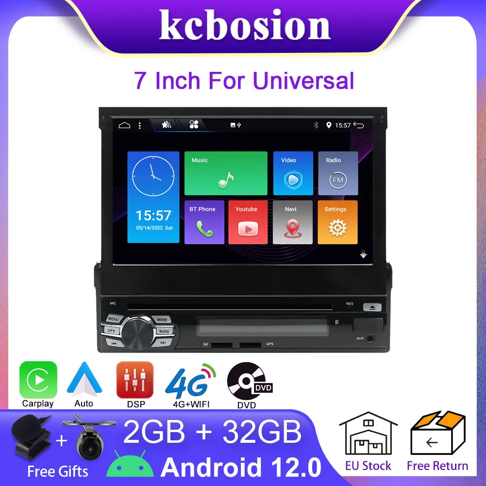 

Car Radio Stereo Multimedia Player 1 Din DVD CD Universal Wifi Android 12 7 inch Flip Screen RDS USB GPS Navigation FM AM BT