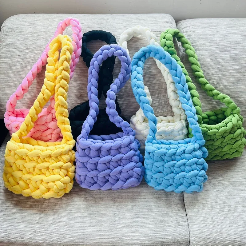 Casual Rope Woven Women Shoulder Bags Designer Crochet Crossbody Bag Knitted Colorful Small Tote Bag Trend Female Small Purses