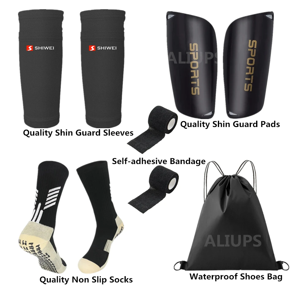6PCS Set Football Equipment Adults Kids Soccer Shin Guards Pads Shin Guard Sleeves Non Slip Soccer Sock Shoes Bag Bandage 1