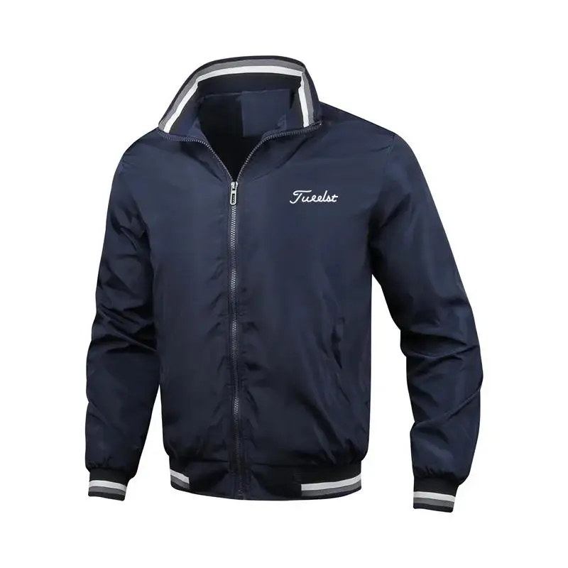 Spring and Autumn Men's Golf Brand Printed Standing Neck Casual Zipper Jacket Outdoor Sports Coat Windbreaker Windproof