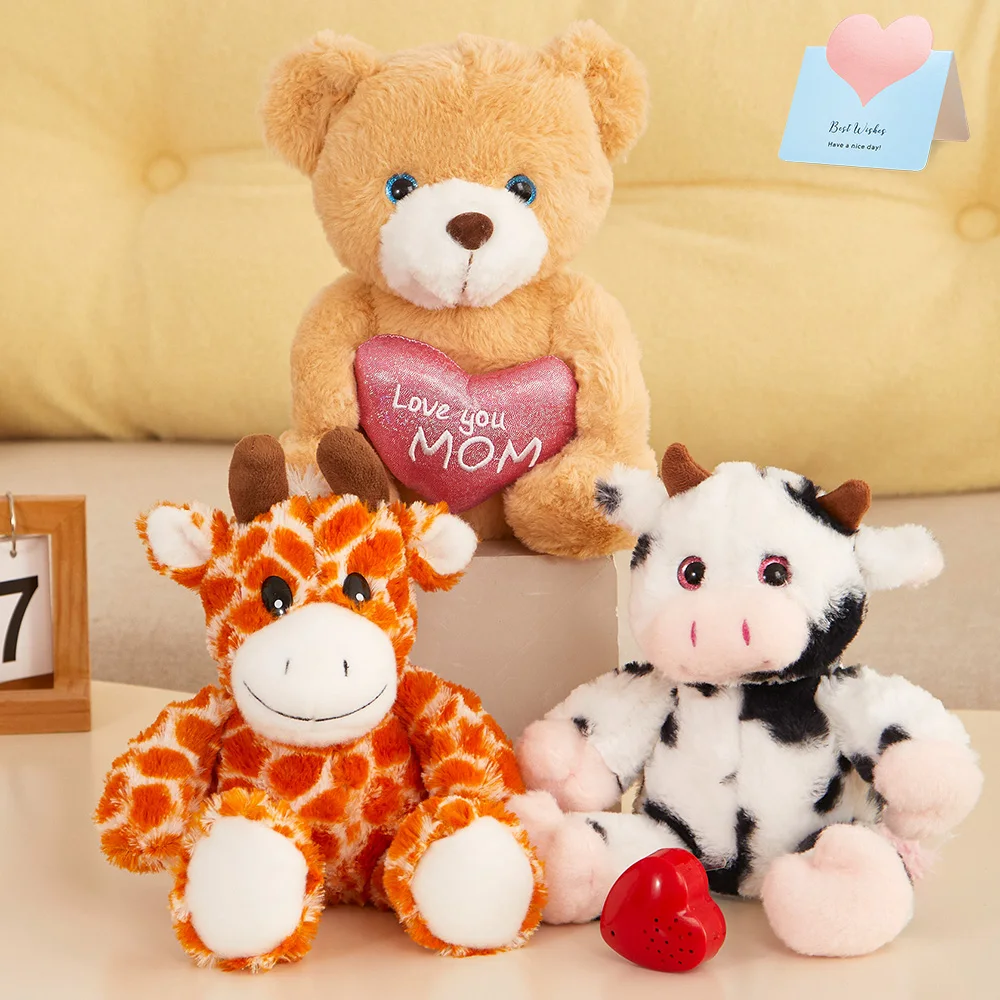 

32cm Animals Recordable Stuffed Toys Bear Cow Giraffe Tiger Plush Doll Toys PP Cotton Cute for Girls Birthday Gifts Kawaii