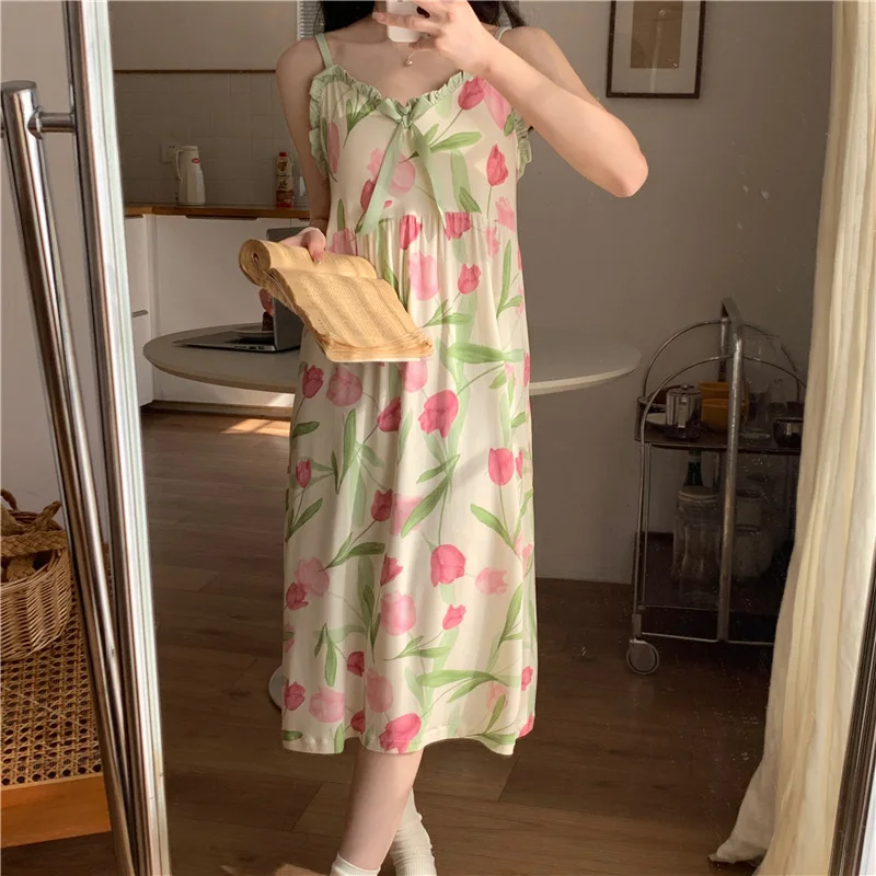 ثوب نوم مشروط جديد لعام 2025 قميص نوم نسائي صيفي ر...