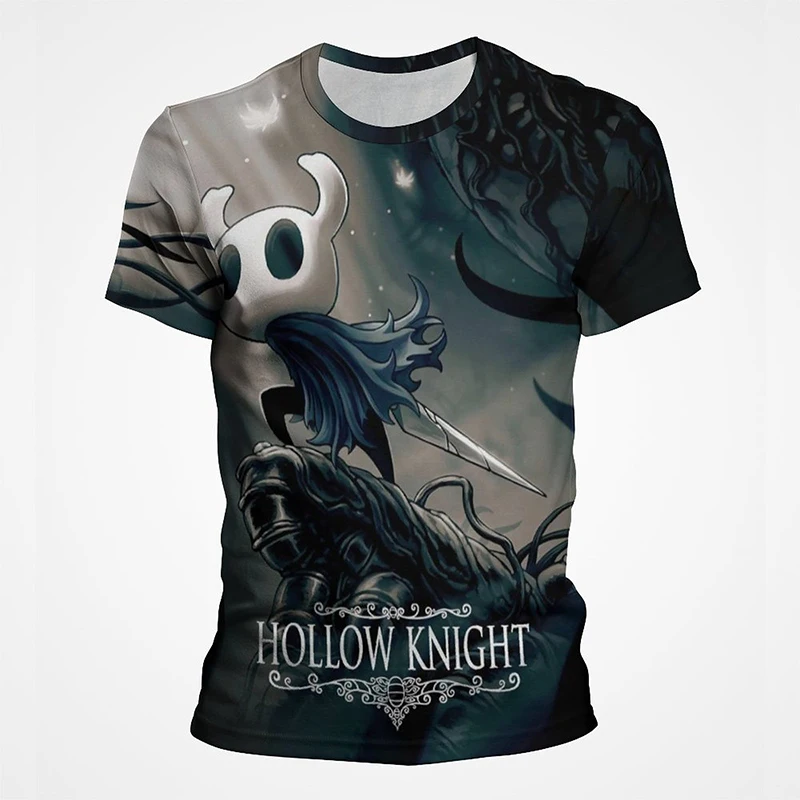 

Game Hollow Knight Print T Shirts Dark Ghost Vintage Short Sleeve 3D Print Tees Fashion Summer Casual Men Tops Clothing T-shirt