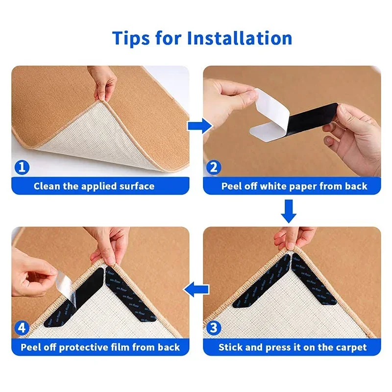 80/8pcs Carpet Non-slip Stickers Reusable Washable Anti Curling Carpet Patches Fixed Sticker Floor Rug Mat Grip Stoppers Tapes 5