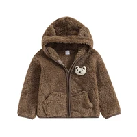 Hooded Coat Baby Boy Girl Fuzzy Jacket Winter Warm Clothes 3D Bear Zipper Sweatshirt Closure Fleece Tops Outerwear 1