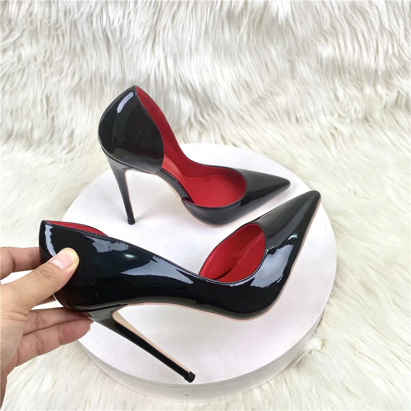 

Women Pumps New Sexy Bottom Pointed Toe black Thin High Heel Shoes Shallow 8cm 10cm 12cm Shallow Sexy Wedding Shoe size 45