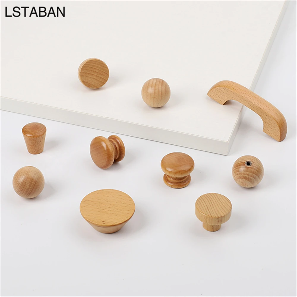 furniture handles kitchen door handles Solid Wood Kitchen Cabinet Handle Beech Varnish Furniture Wooden Door Drawer Knobs Cupboard Pull Handle