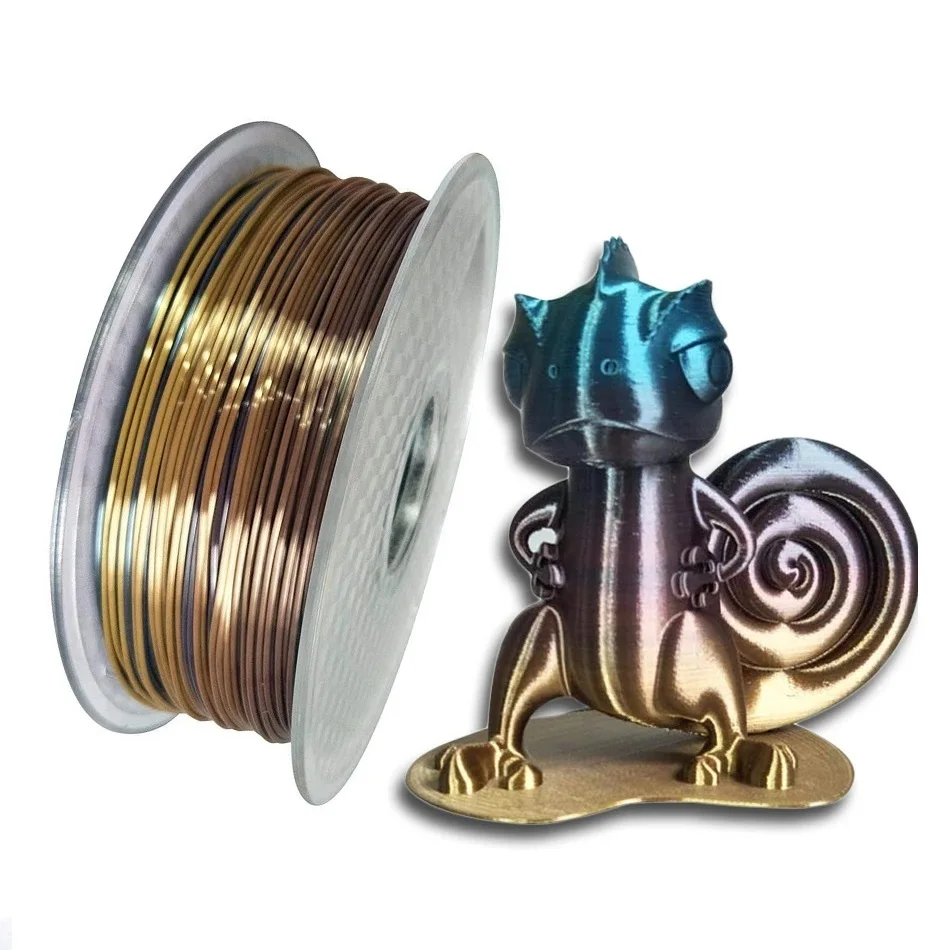 Нить PLA 250 г для 3D принтера, шелковая нить PLA 1,75 мм, трехцветная нить PLA для 3D принтера, блестящая нить 2 цветов Resina