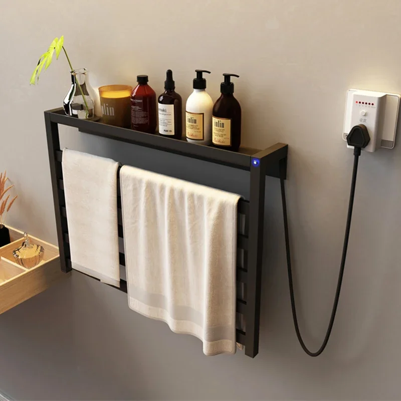 Black Thermostatic Electric Towel Rack Bathroom Automatic Heating Sterilization Timerable