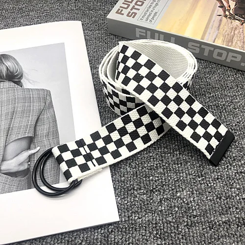 Classic Black and White Checkered Canvas Belt Men and Women Universal Fashion Versatile Student Sport Accessories Versatile Belt