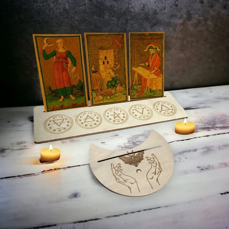 GORGECRAFT 4 Pezzi Porta Carte Tarocchi In Legno Porta Carta Tarocchi Motivo Luna e Mano Della Speranza Altare Nero Rettangolo Carta A Forma di Luna per Forniture Cerimoniali
