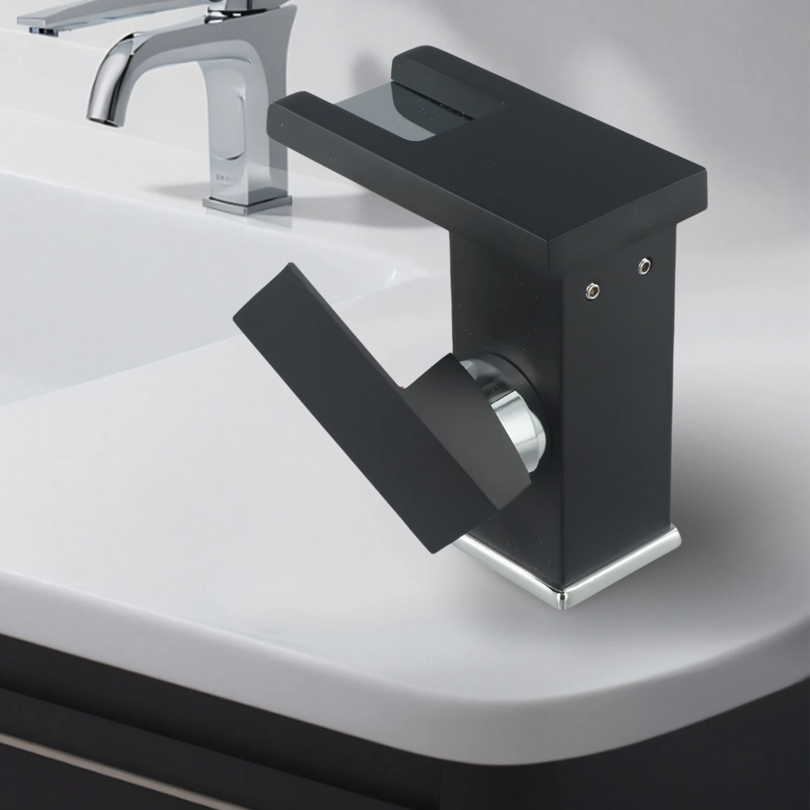 

LED Bathroom Cold Hot Mixer Tap Copper Easy Installation Handle Control Hole Deck Mount Waterfall Design Brand New