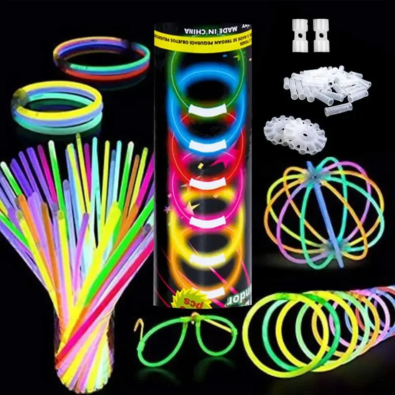 

200Pcs Glow in The Dark Kit 100 Party Sticks Eye Glasses kit-Bracelets Necklaces 12 Hours Glow Party Pack 8 inch for Home Party