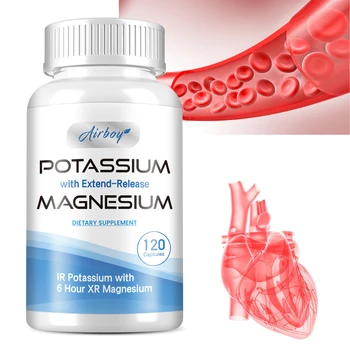 Potassium with Magnesium Supplement - Blood Pressure Support, Heart Health, Promotes Healthy Blood Flow - 120 Capsules