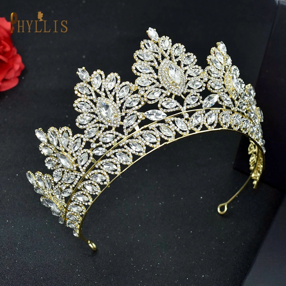 A121 Rhinestone Wedding Crown Crystal Bridal Hair Accessories Zirconia Women Tiara Baroque Headband Bride Queen Diadem Headwear