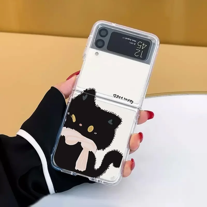 Custodia per telefono con simpatico gatto cartoon per Samsung Galaxy Z Flip 8 6 7 ZFlip 5, cover antiurto per Samsung Z Flip4 Z Flip3. - immagine 3