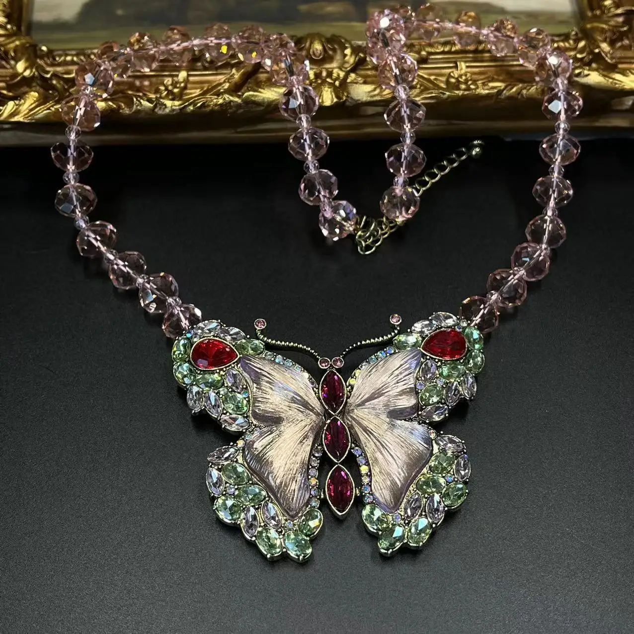 

Antique Jewelry Colorful Butterfly Necklace Brooch Jewelry Set
