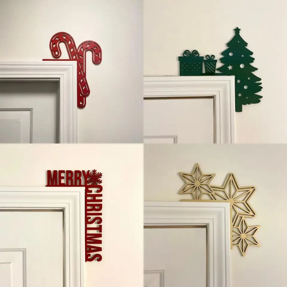 6 Adornos Navideños De Madera Para Puertas - Decoración De Navidad Para Marco De Puerta, Ventana O Espejo, Con Motivos Festivos Y Fáciles De Instalar