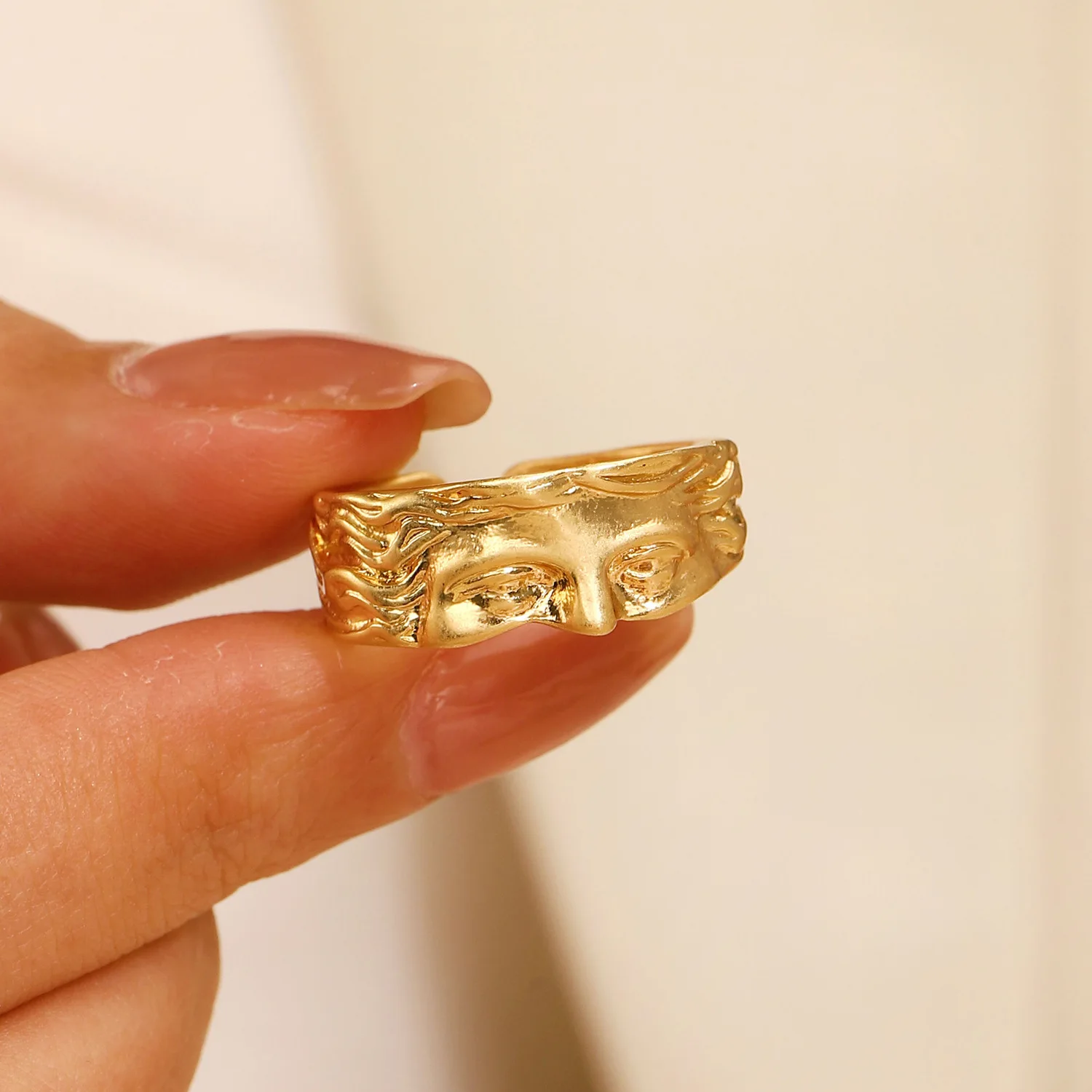 Vintage Venus Half Face Adjustable Rings for Women Men Literary Sculpture Silver Color Creative Party Jewelry Accessories
