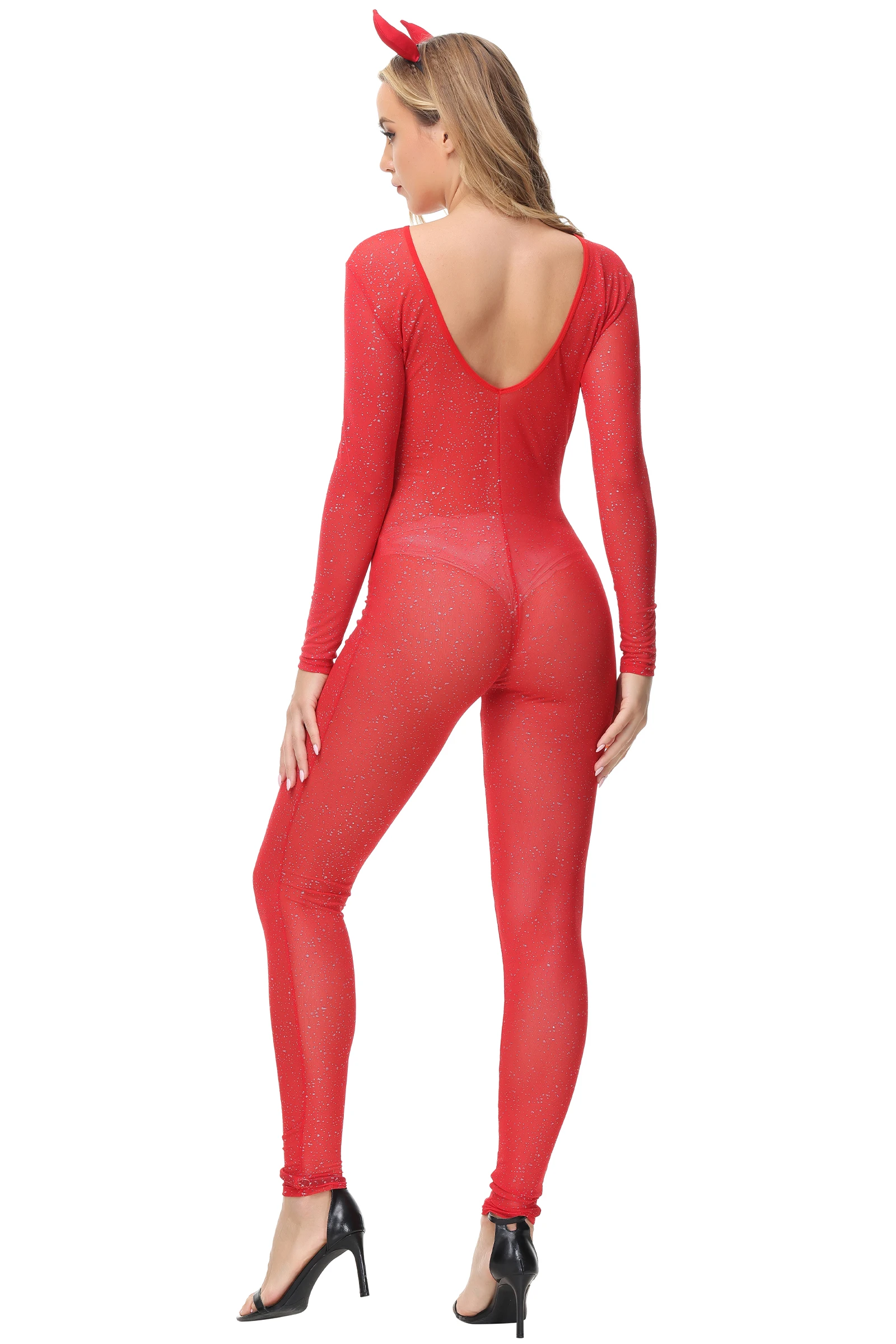 Red Devil Cosplay Uniform for Women Sexy Bodysuit with Wings Headwear Halloween Party Demon Angel Jumpsuit Stage Show Costume
