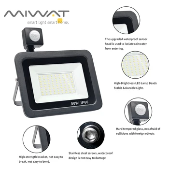 PIR Motion Sensor LED Flood Light Outdoor Warterproof Spotlights 100W 50W 30W 20W 10W Wall Reflector Outdoor Lighting