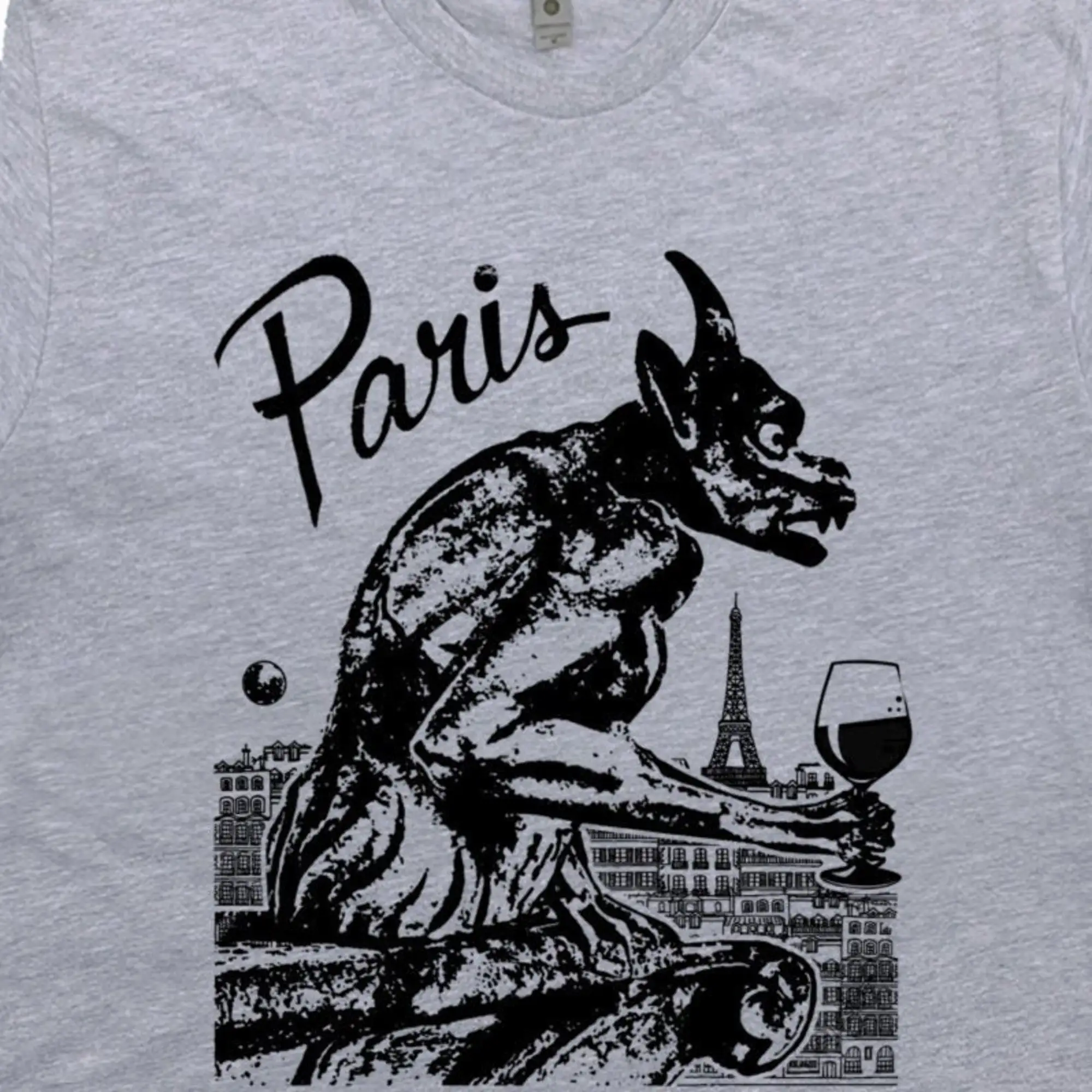 Paris France T Shirt Vintage Gargoyle Assenzio Vino Bere Notre Dame Cattedrale Per Ladies Bar Torre Eiffel