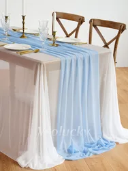 Elegant Dark Green Sheer Table Runner for Special Occasions and Home Decor (Light Blue)