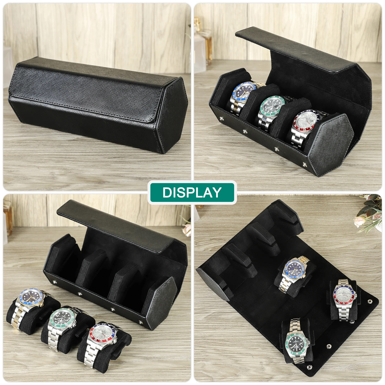 Saffiano Genuine Leather Watch Roll Storage Case Travel Display Organizer Watches Anti-scratch Waterproof Jewelry Box Gift